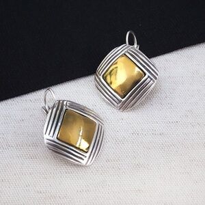 Modern Two-Tone Square Earrings